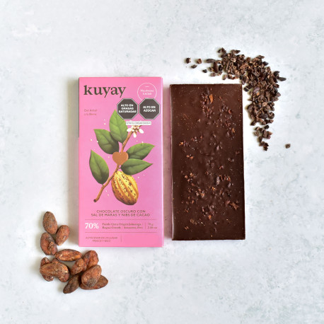 70% Peruvian Dark Chocolate with Maras Salt and Cacao Nibs Kuyay 70g - EL INTI - The Peruvian Shop