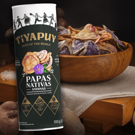 Tube of Native Andean Potato Crisps with Maras Salt Tiyapuy 100g